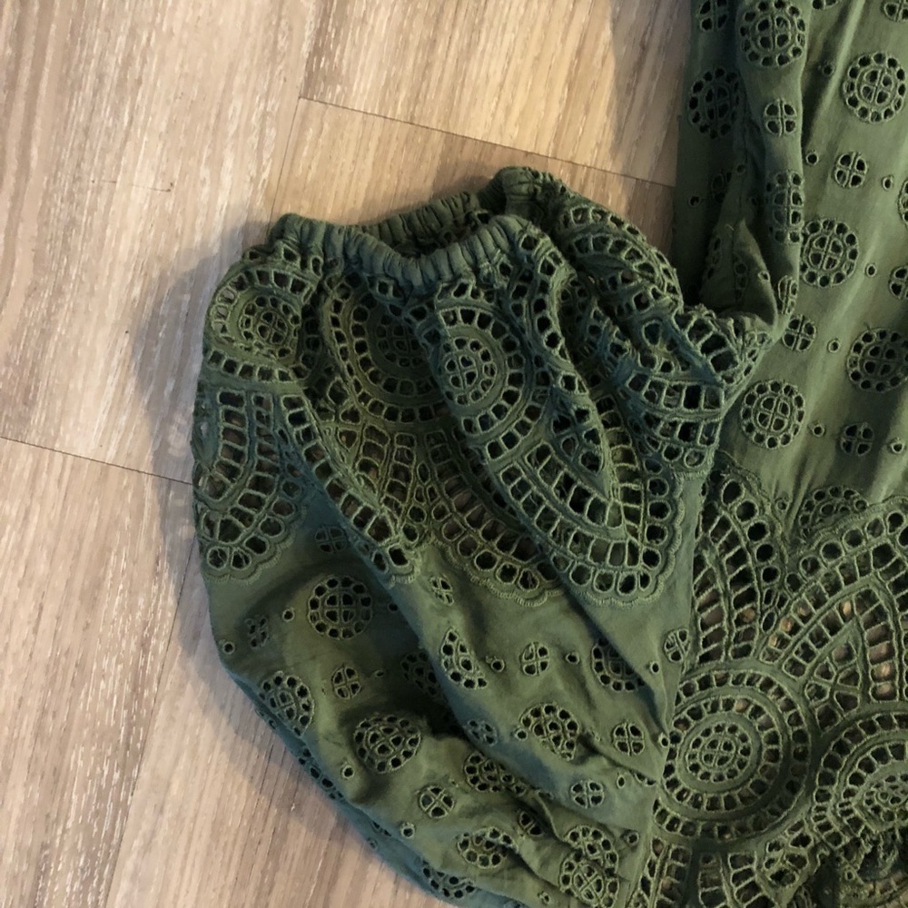 Ulla Johnson Simone Broderie Anglaise Puff Sleeve Shift Dress Army Green - Picture 5 of 10